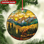 Blisscorners Personalized Deer Stained Glass Acrylic Ornament - Mountain Sunrise Christmas Tree Decoration Gift LM0411