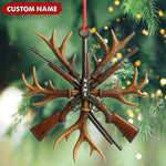Blisscorners Custom Name Hunting Ornament, Antlers and Rifles Christmas Decor for Hunters LM0411