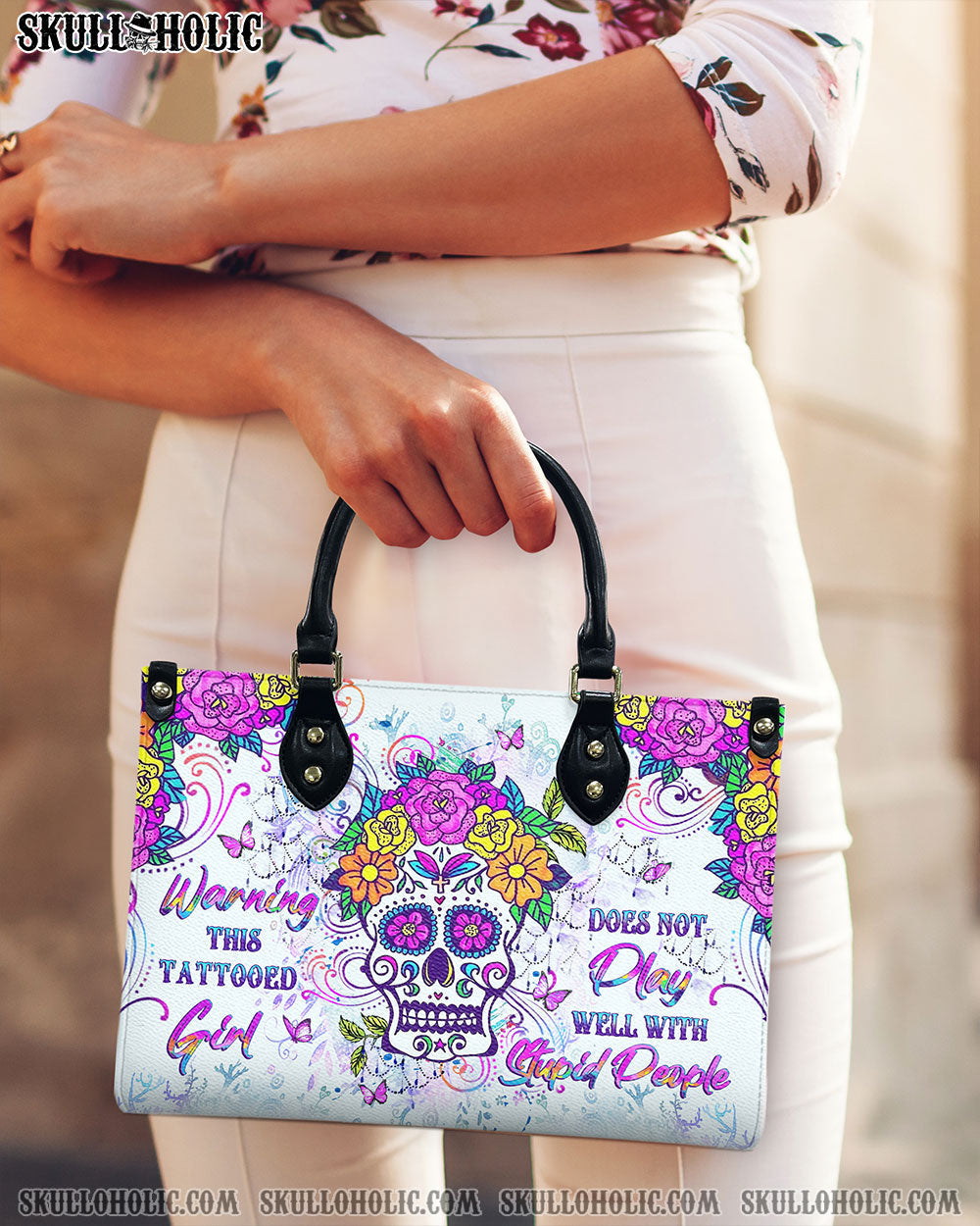 BLISSCORNERS WARNING THIS TATTOOED GIRL LEATHER HANDBAG