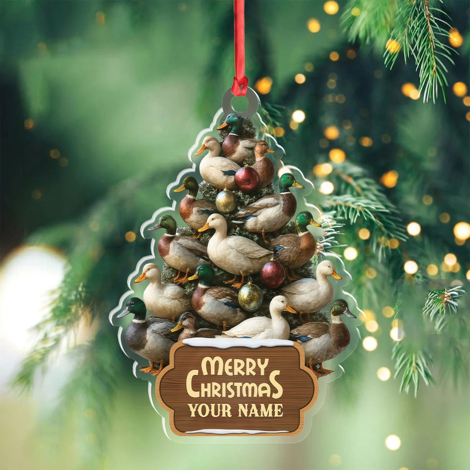 Blisscorners Funny Duck Christmas Tree Acrylic Ornament - Personalized Hunting Gift, Mallard Duck Lover Decoration, Rustic Country Holiday Decor