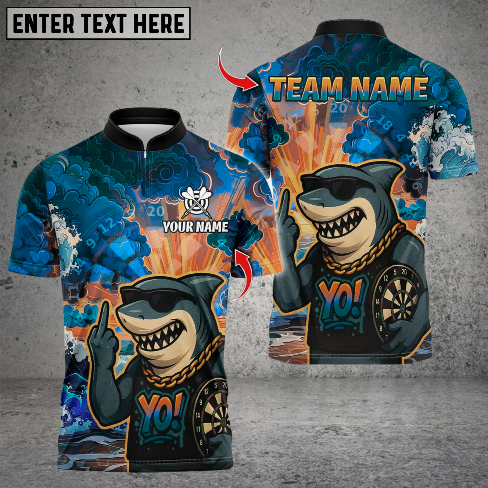 Blisscorners Fierce Shark Dartboard Multicolor Customized Name, Team Name 3D Shirts