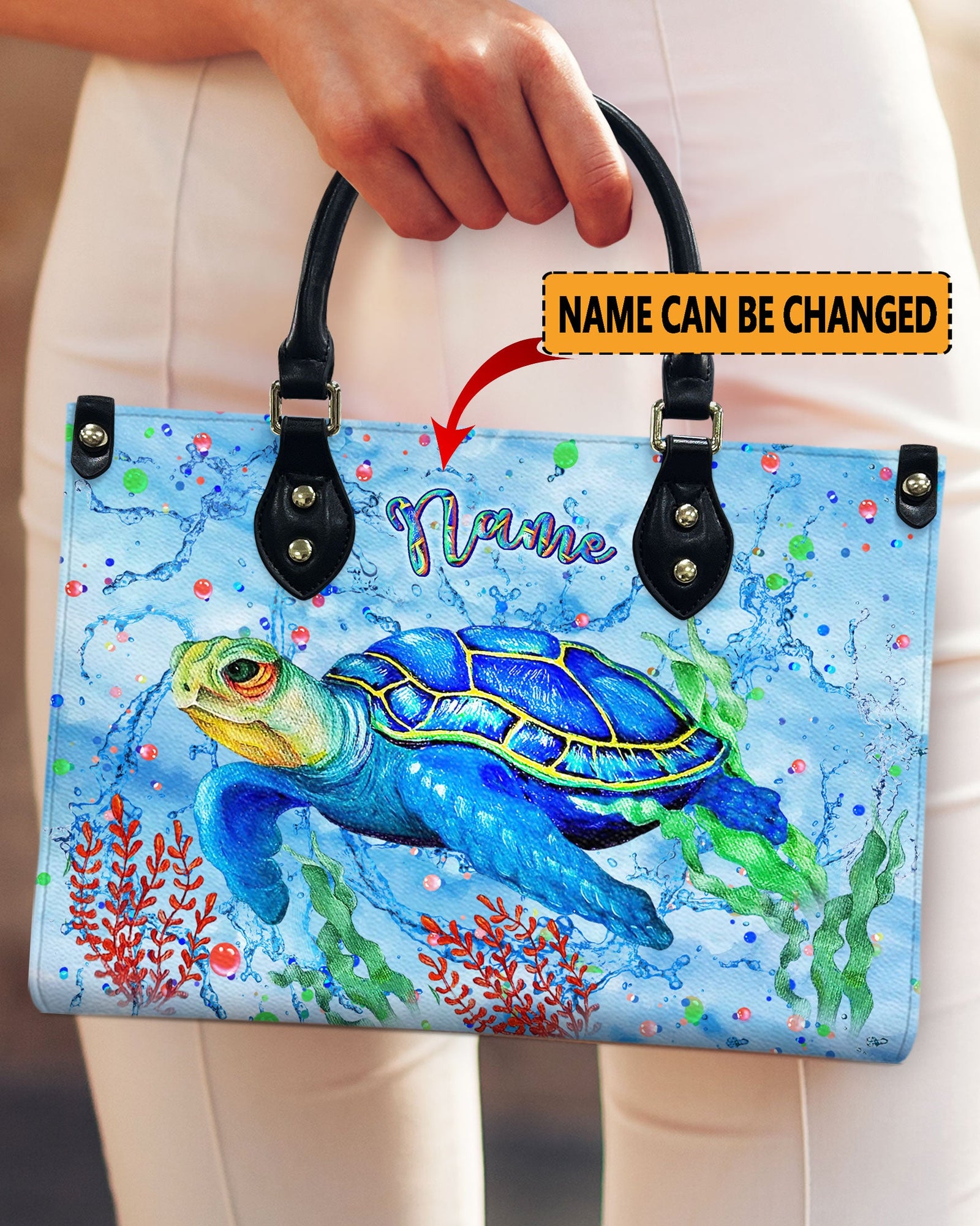 BLISSCORNERS PAINTING SEA TURTLE LEATHER HANDBAG