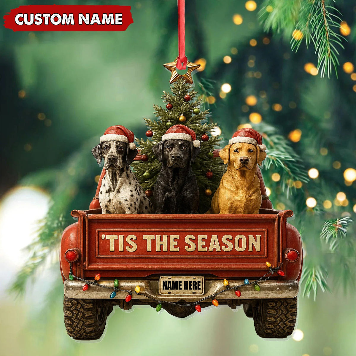 Blisscorners Personalized Hunting Dogs Truck Ornament, Custom Name Christmas Gift for Dog Lovers LM0411