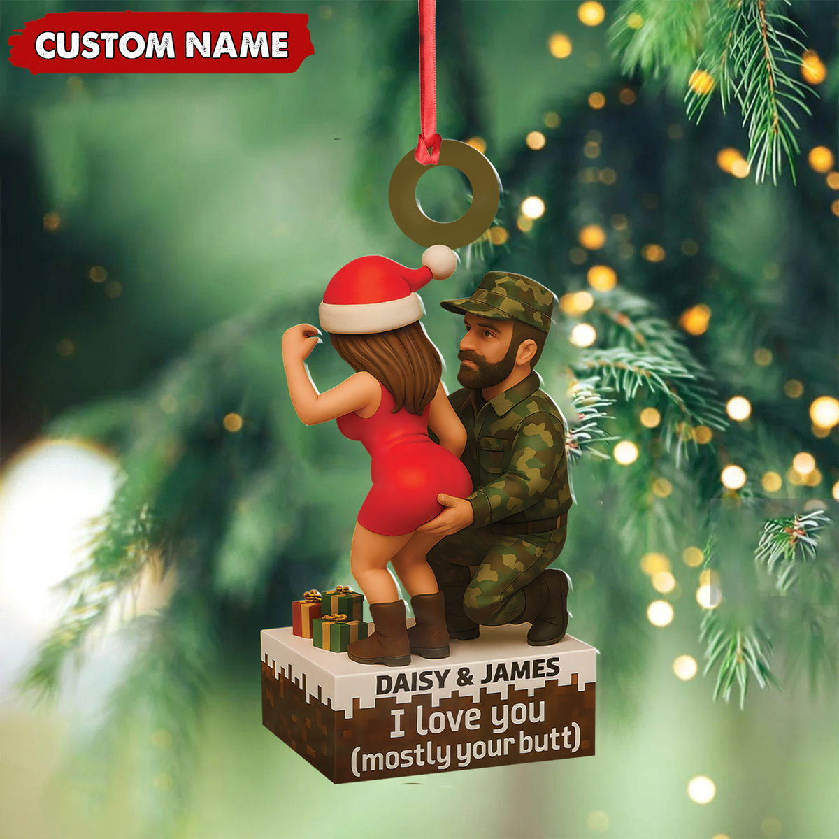 Blisscorners Personalized Funny Hunter Couple Acrylic Ornament - Custom Name Christmas Gift for Him or Her LM0411
