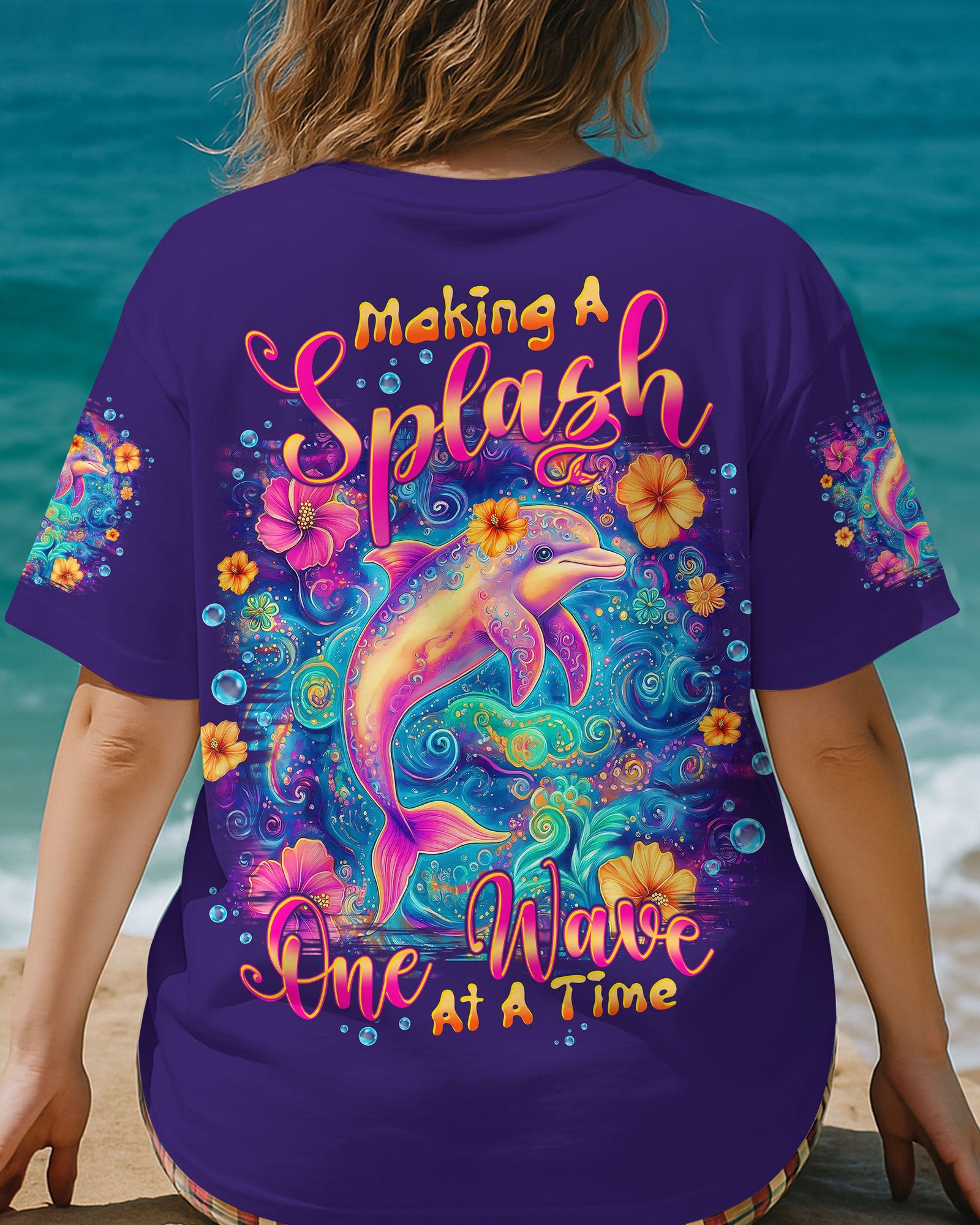 BLISSCORNERS MAKING A SPLASH ONE WAVE AT A TIME DOLPHIN ALL OVER PRINT