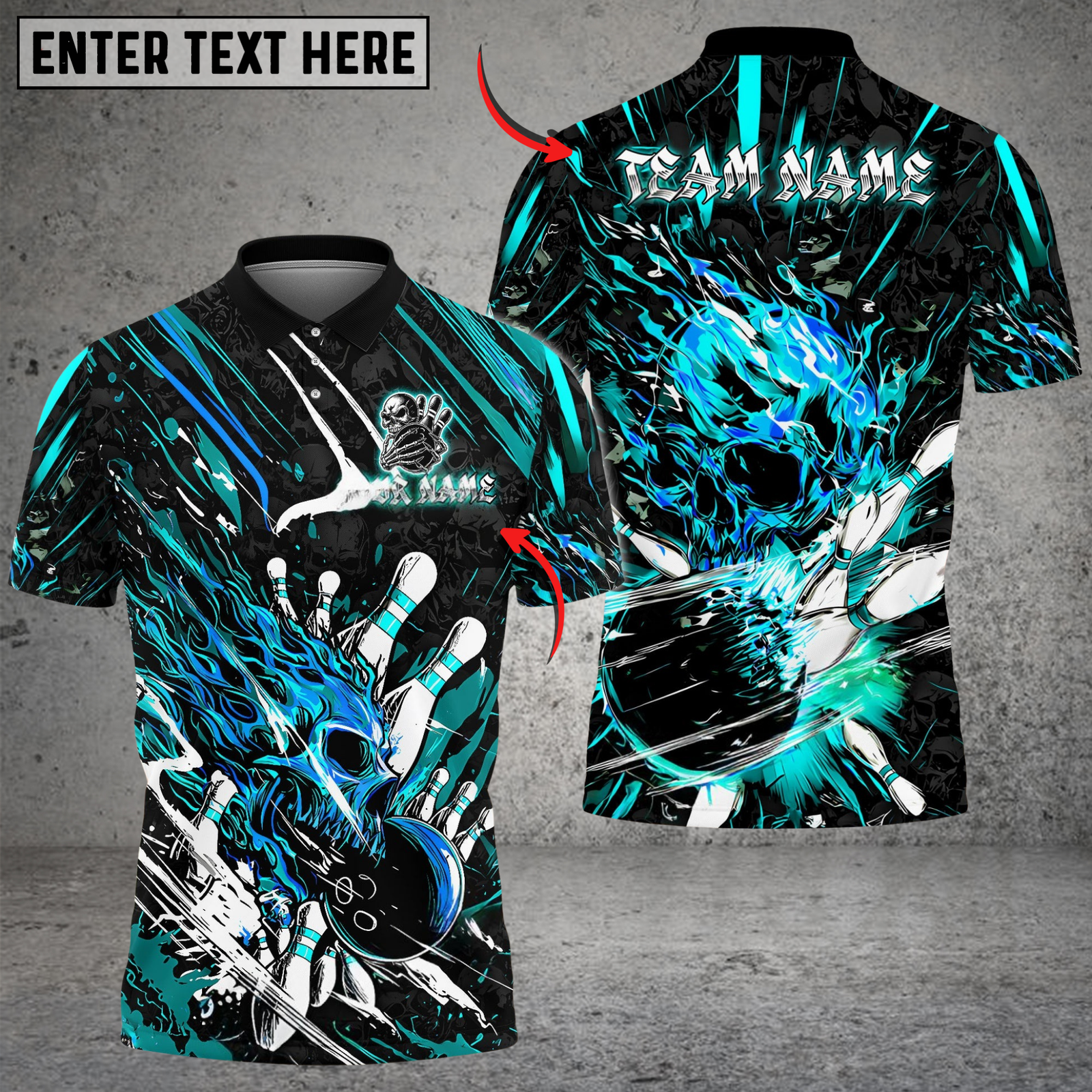 Blisscorners Bowling And Pins Flame Skull Strike Multicolor Customized Name, Team Name 3D Shirts