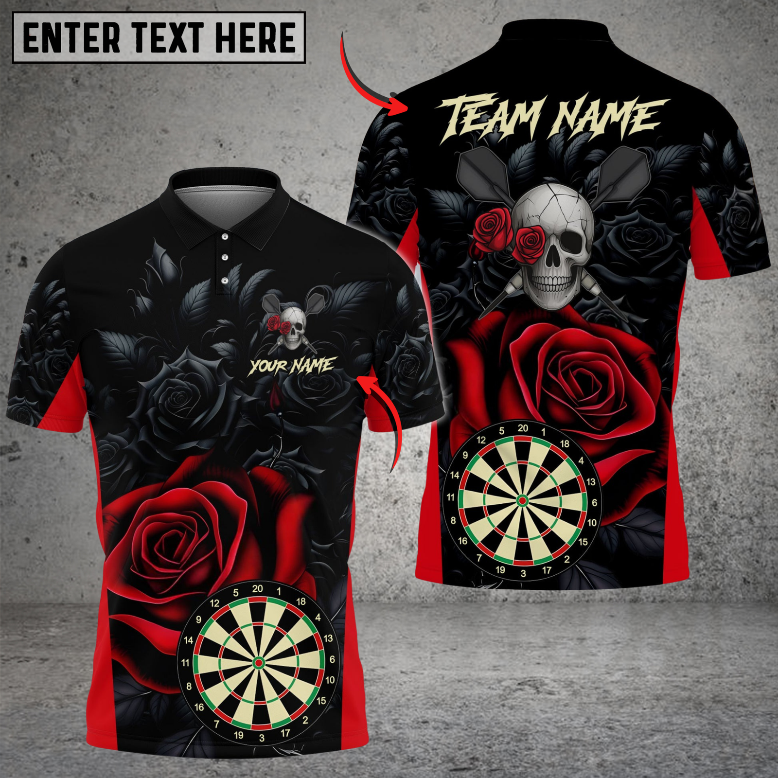 Blisscorners Darts Skull And Roses Multicolor Customized Name, Team Name 3D Shirts