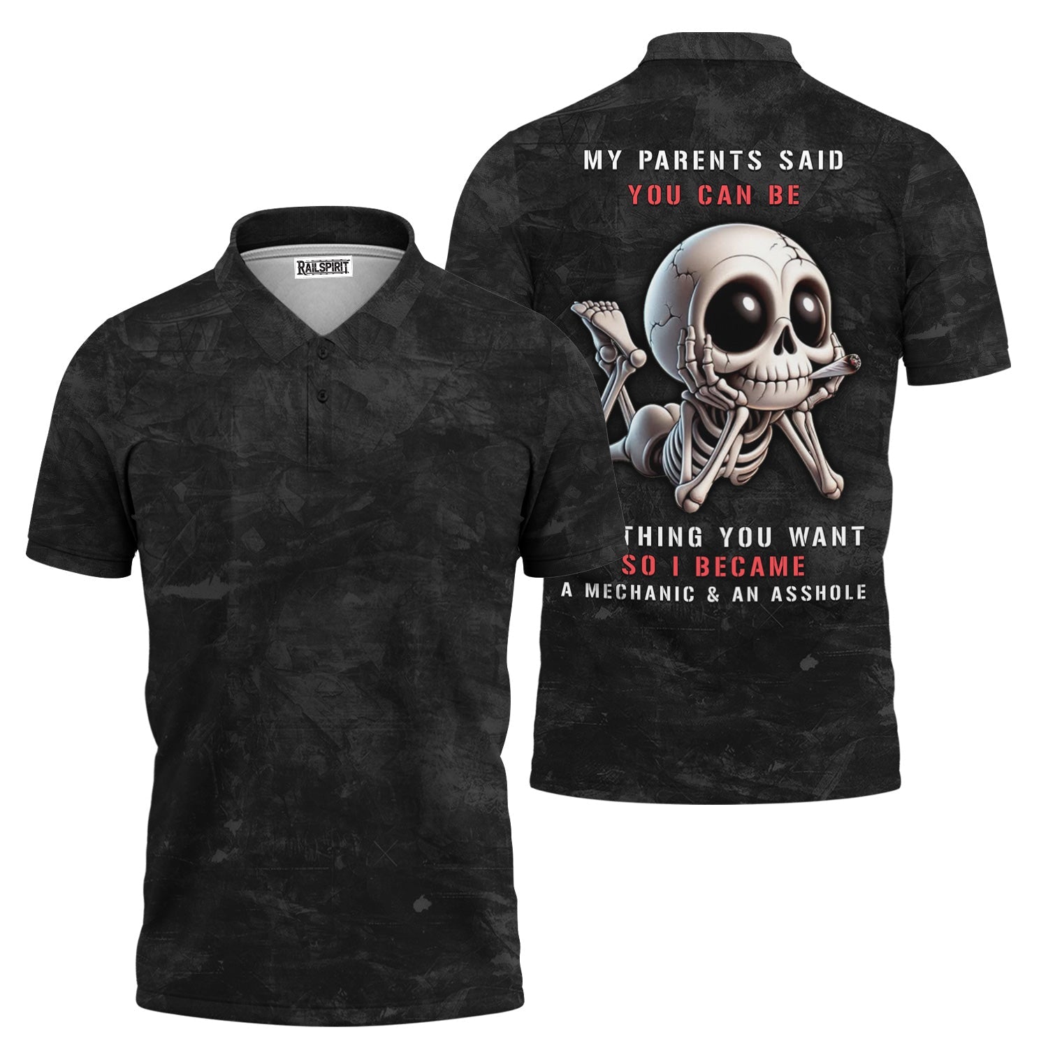 Blisscorners Funny Skeleton Mechanic Shirt, My Parents Said I Can Be Anything Unique Humor Apparel for Mechanics and Rebels, Funny Gift for Men