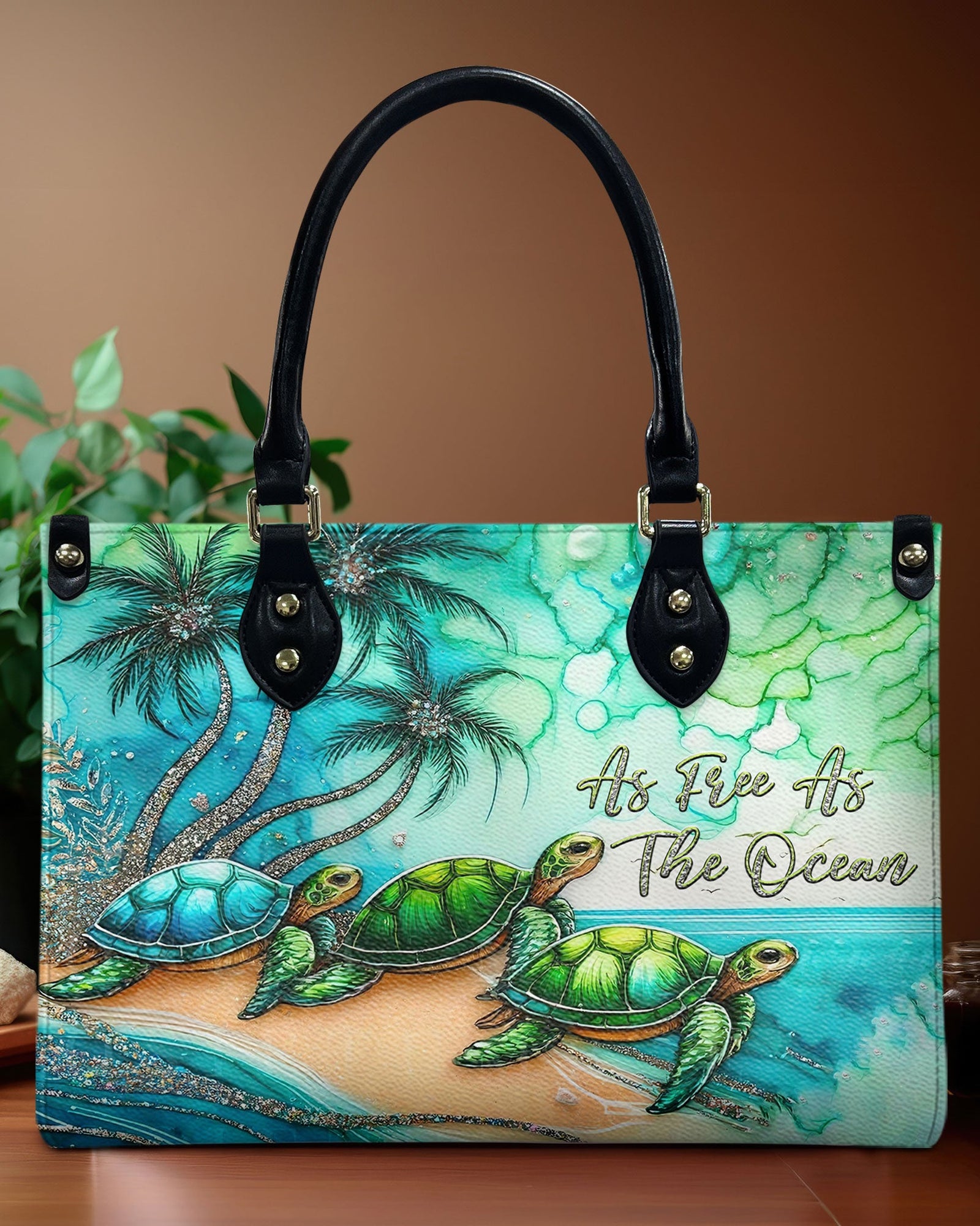BLISSCORNERS AS FREE AS THE OCEAN TURTLE LEATHER HANDBAG