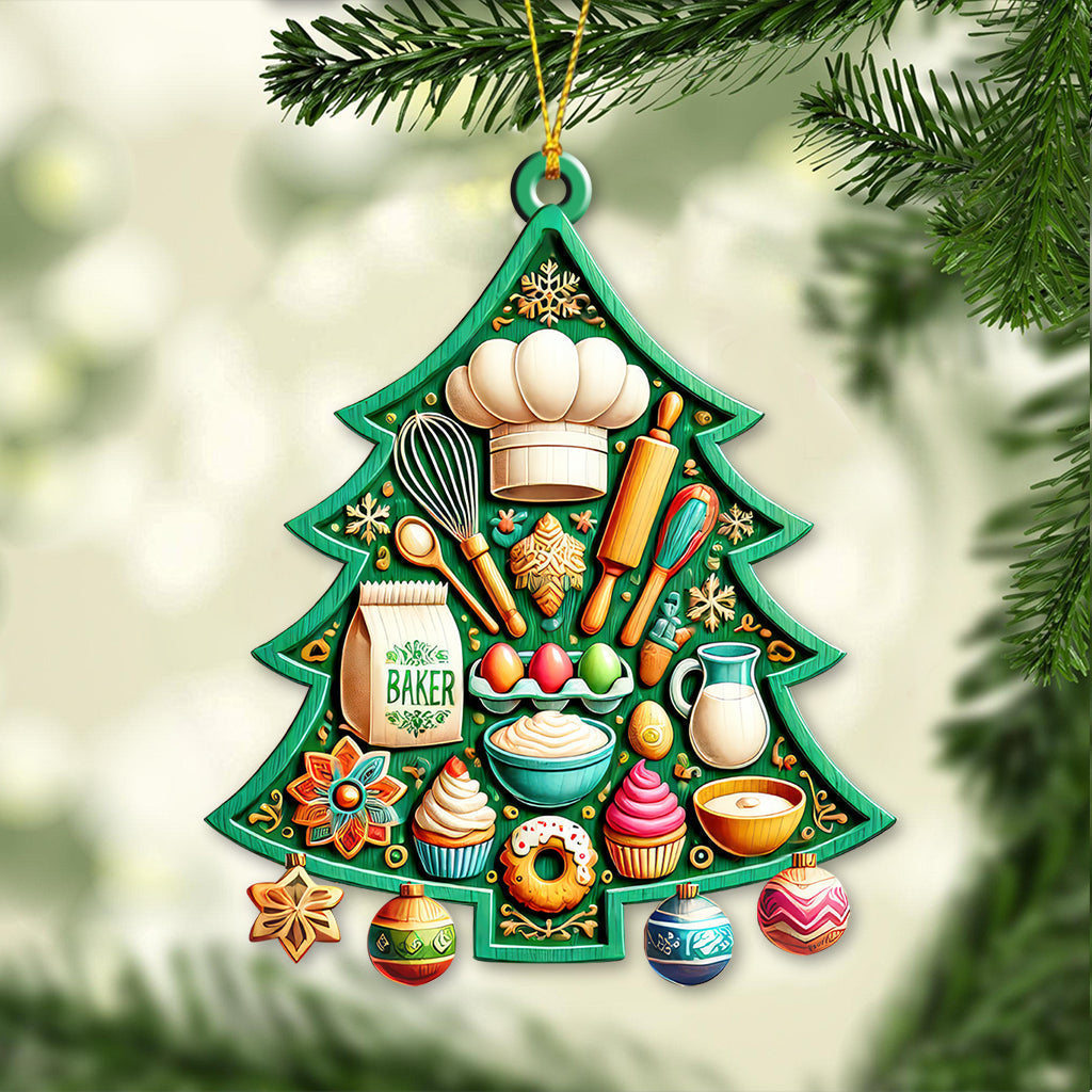Blisscorners Custom Name Baker Ornament, Christmas Gift for Baker 2D Flat LM2211