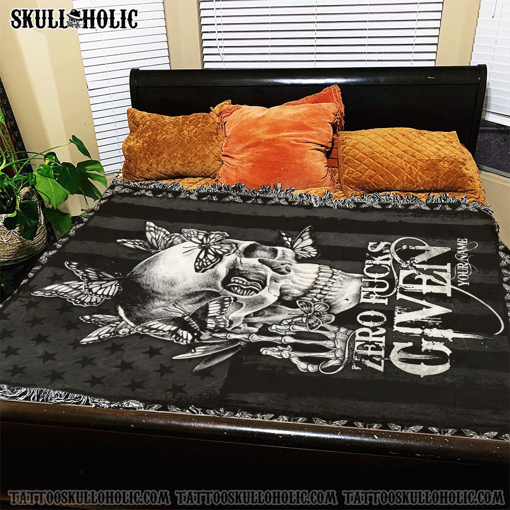 BLISSCORNERS PERSONALIZED SKULL BUTTERFLY DEMON DARK WOVEN & FLEECE BLANKET