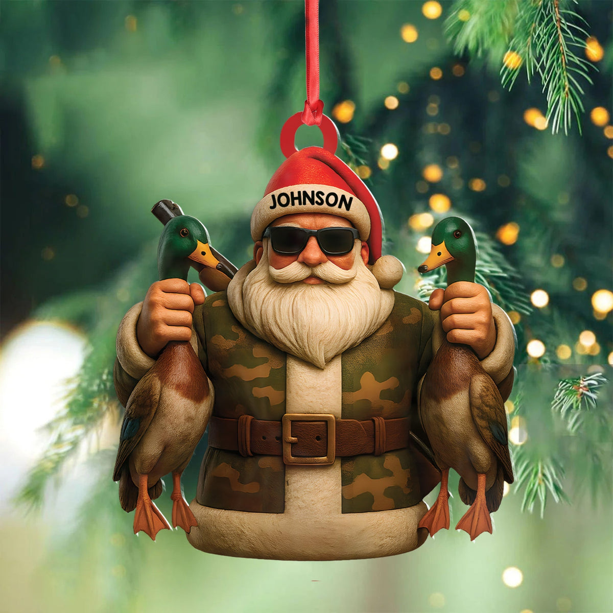 Blisscorners Personalized Duck Hunter Santa Acrylic Ornament - Funny Christmas Gift for Hunters - Custom Name Camo Decor LM0411