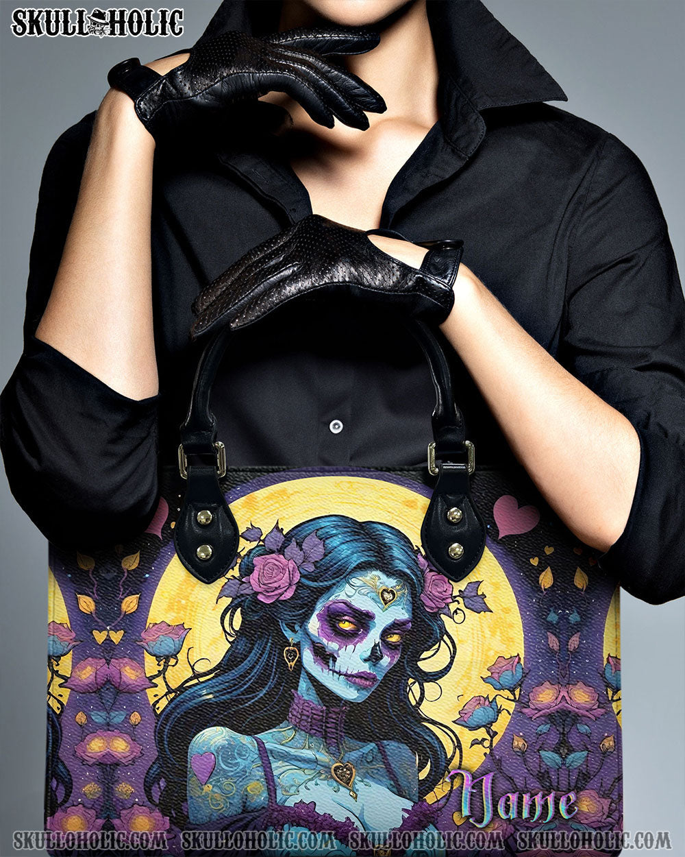 BLISSCORNERS SUGAR SKULL LADY LEATHER HANDBAG