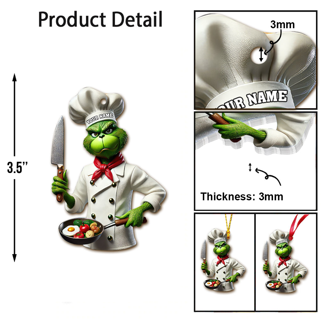Blisscorners Custom Name Chef Grinch Ornament, Christmas Gift for Cooking Lover2D Flat LM2111