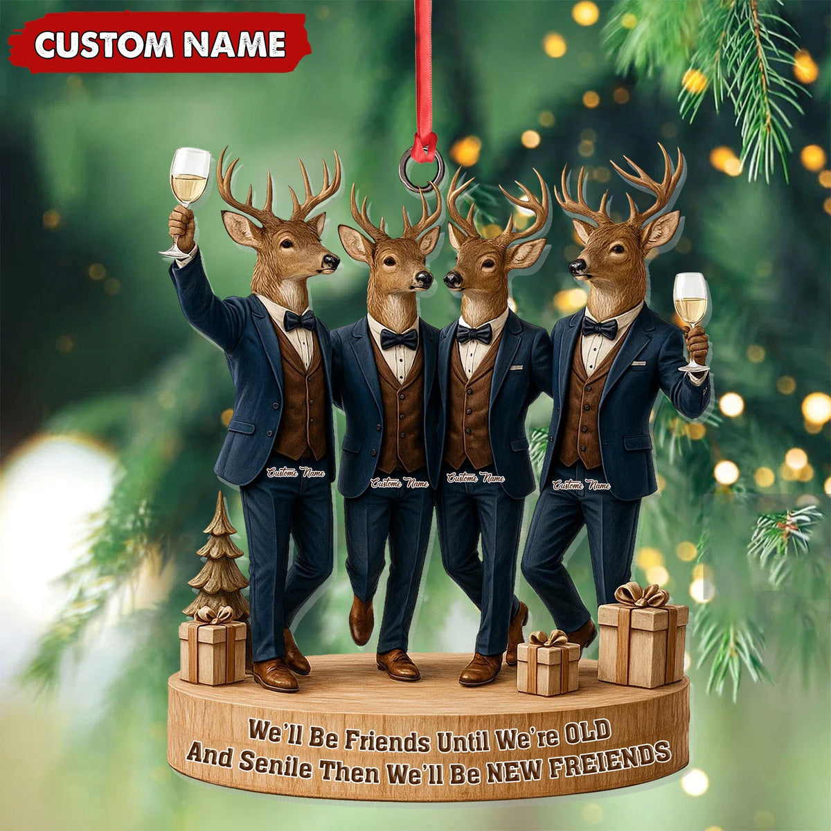 Blisscorners Personalized Friends Christmas Ornament, Funny Deer Best Friend Gift, Custom Name Tuxedo Buddy Keepsake