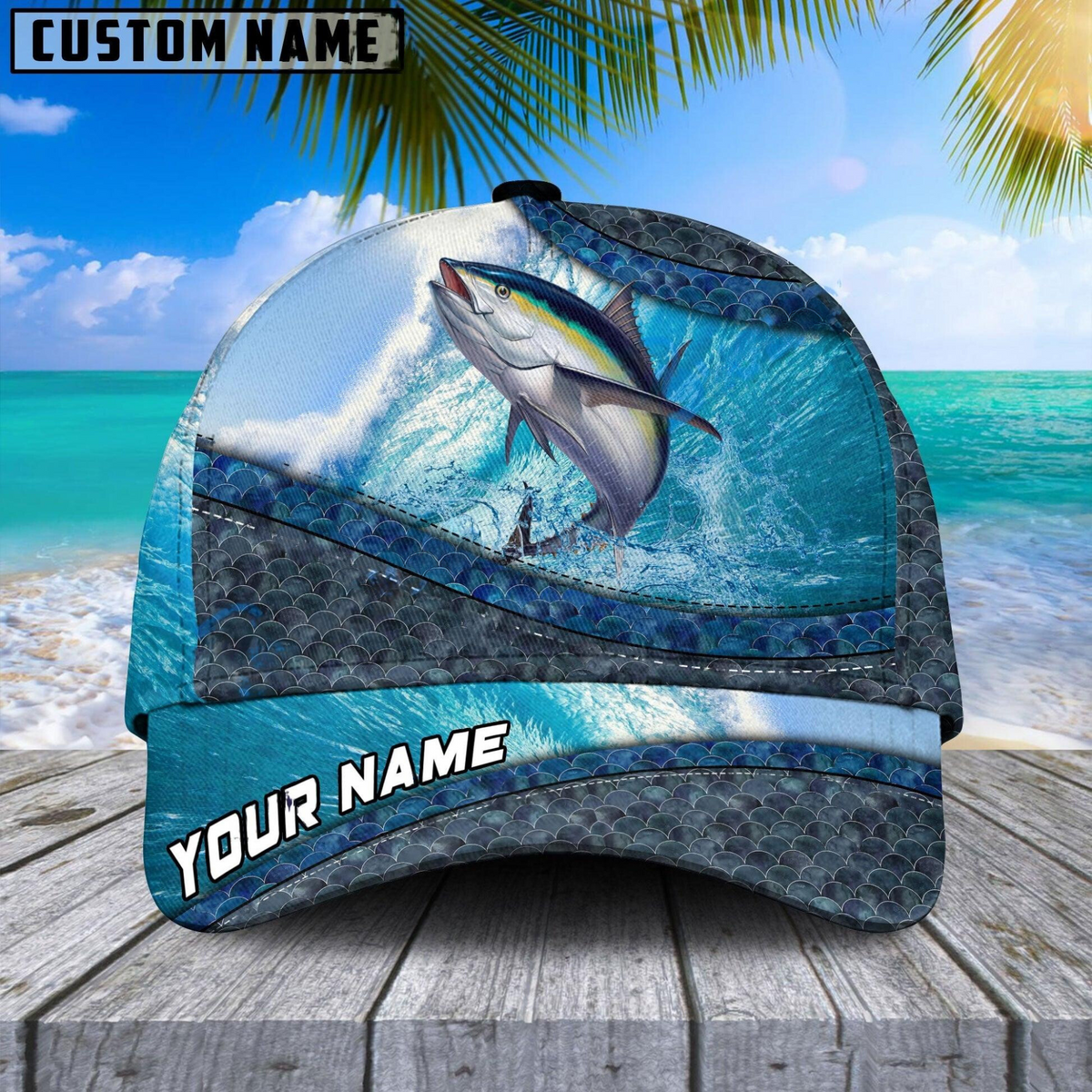 Blisscorners Magic Tuna Fishing Customized Name 3D Cap