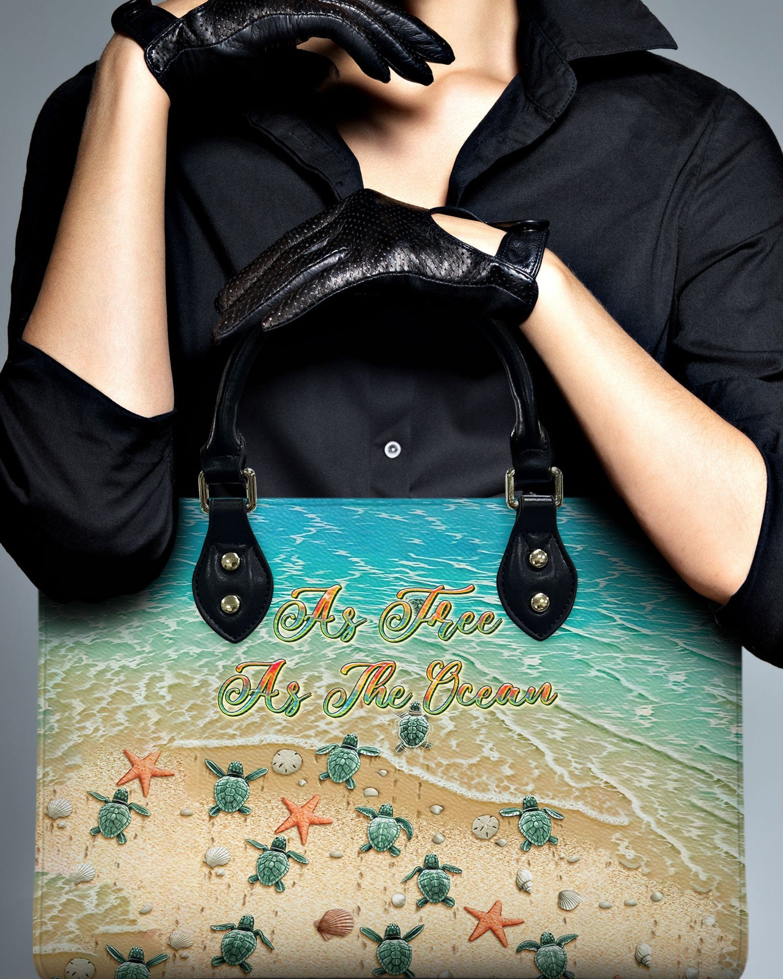 BLISSCORNERS AS FREE AS THE OCEAN TURTLE LEATHER HANDBAG