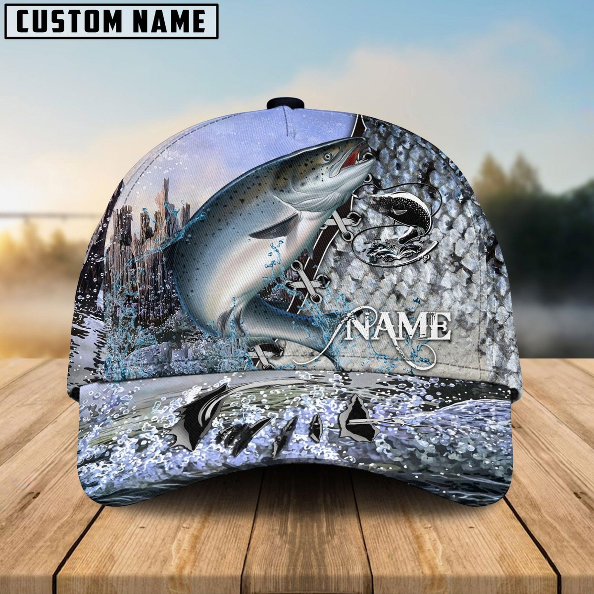 Blisscorners Salmon Fishing Clear Water Skin Customized Name 3D Cap