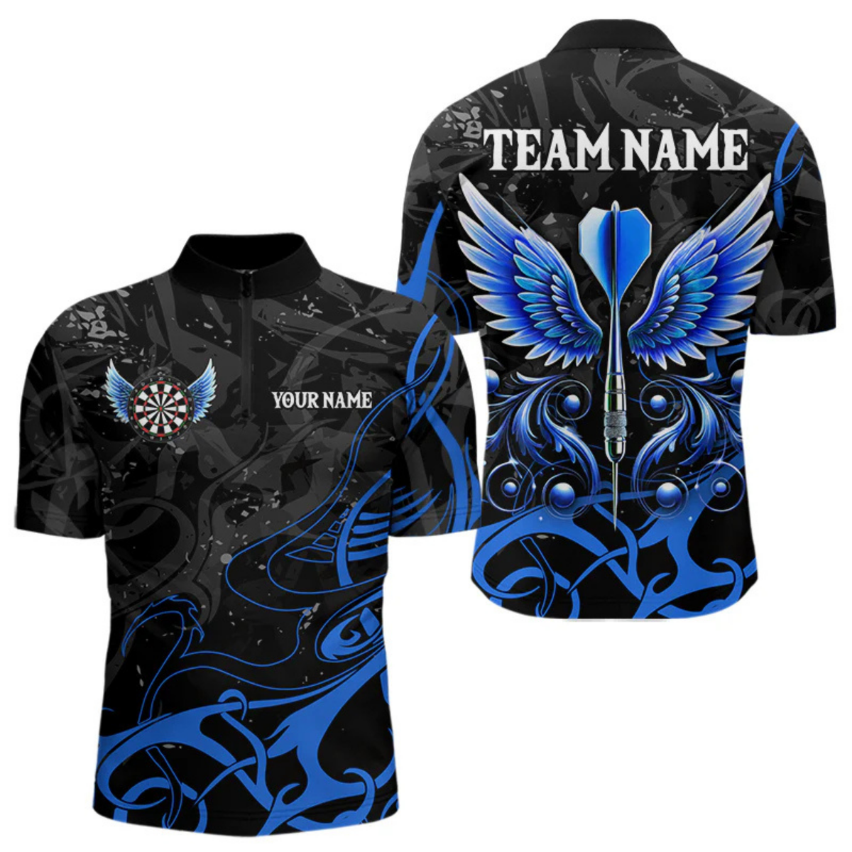 Blisscorners Personalized Blue Black Arrow Wings Dart Shirts For Men Team Darts Jerseys LM054