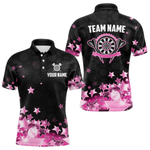 Blisscorners Funny Custom Dart Shirt For Men, Pink Black Glowing Star Pattern Darts Polo & Quarter Zip LM154