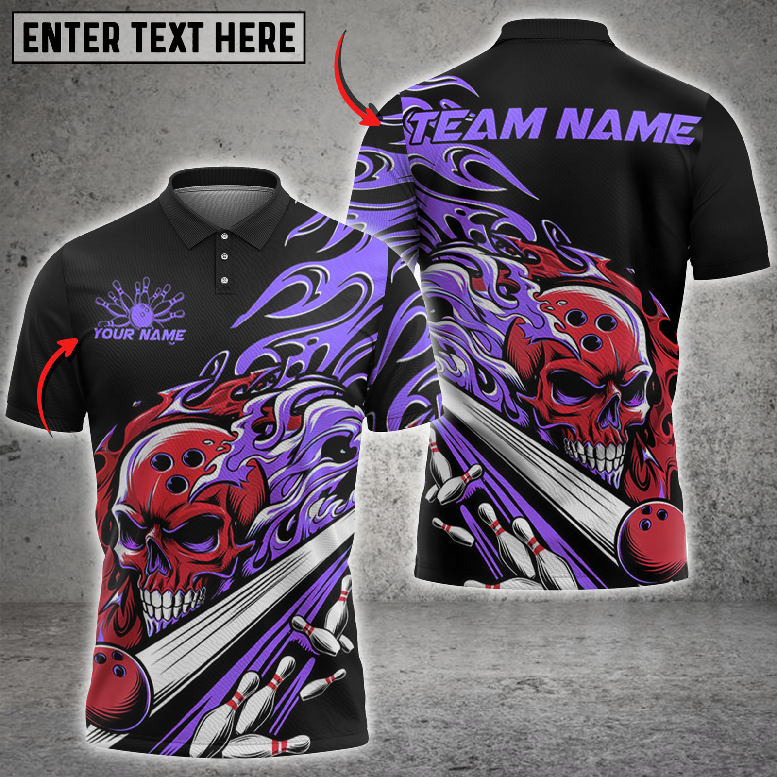 Blisscorners Bowling Fiery Skull with Bowling Pins Multicolor Customized Name, Team Name 3D Shirts