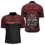 Blisscorners Men’s Custom Darts Shirt With Flaming Darts & Skulls And Crimson Halftone Pattern LM2404