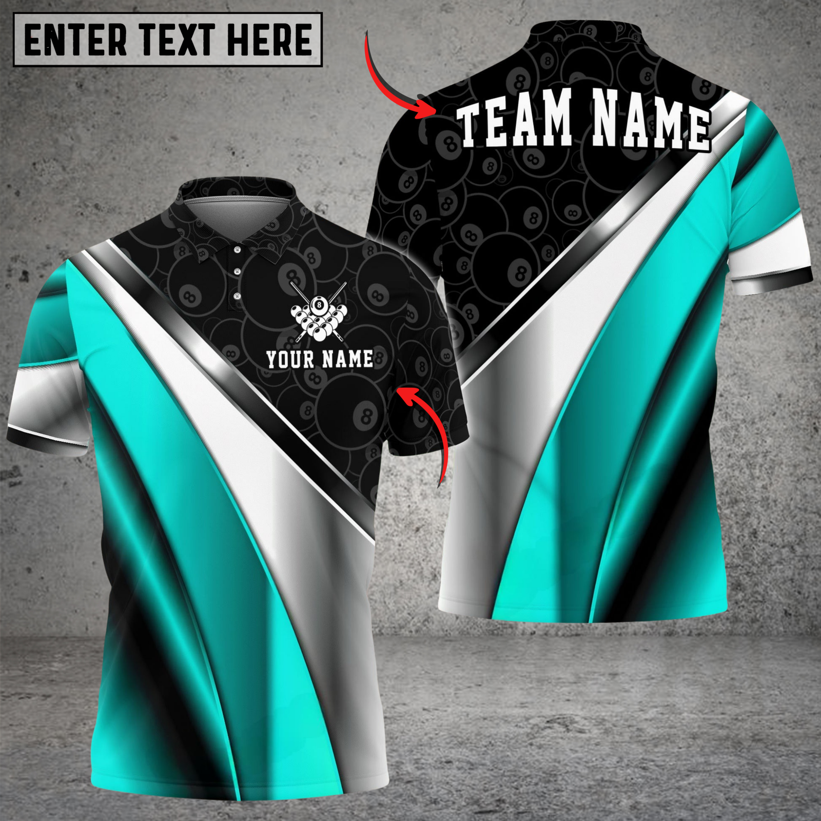 Blisscorners Billiards 8 Ball Metallic Plate Pattern Customized Name, Team Name 3D Shirt