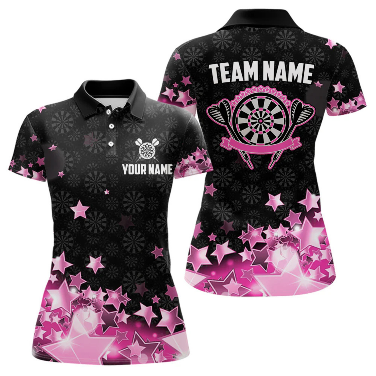 Blisscorners Funny Custom Dart Shirt For Men, Pink Black Glowing Star Pattern Darts Polo & Quarter Zip LM154