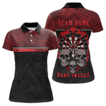 Blisscorners Men’s Custom Darts Shirt With Flaming Darts & Skulls And Crimson Halftone Pattern LM2404