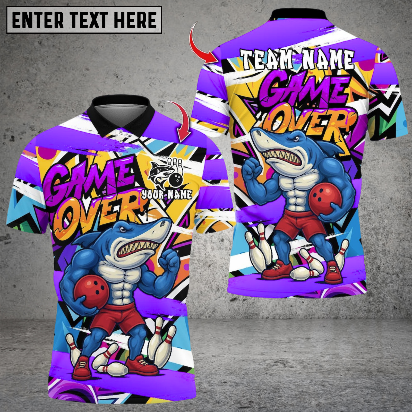 Blisscorners Bowling Game Over Muscle Shark Multicolor Customized Name Team Name 3D Shirts