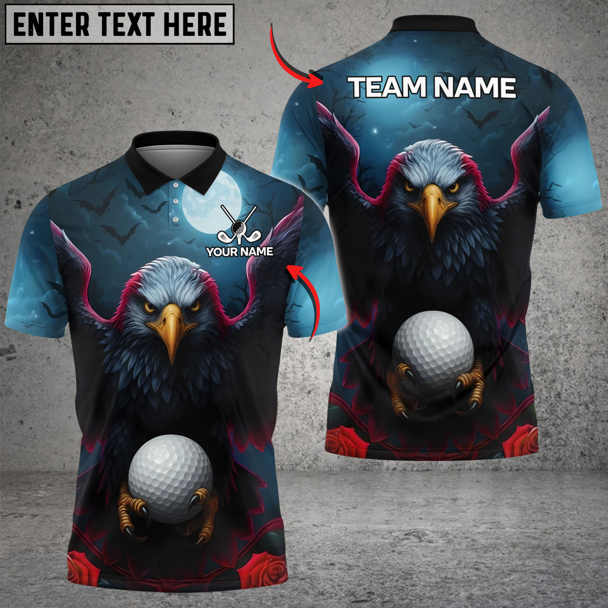 Blisscorners American Eagle Moonlight Golf Polo Shirt Custom Name & Team Name 3D Shirts