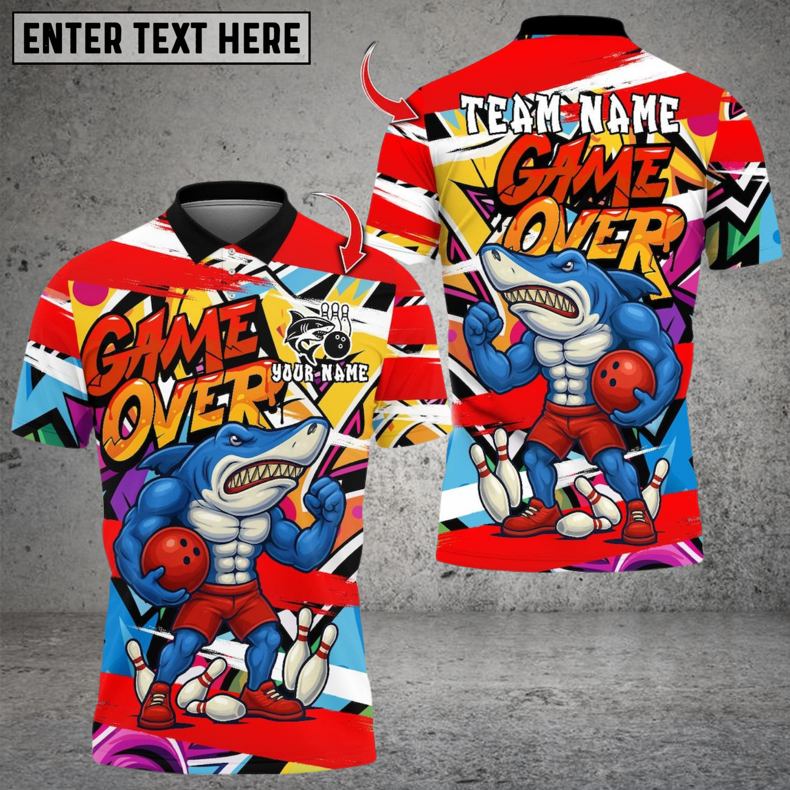 Blisscorners Bowling Game Over Muscle Shark Multicolor Customized Name Team Name 3D Shirts