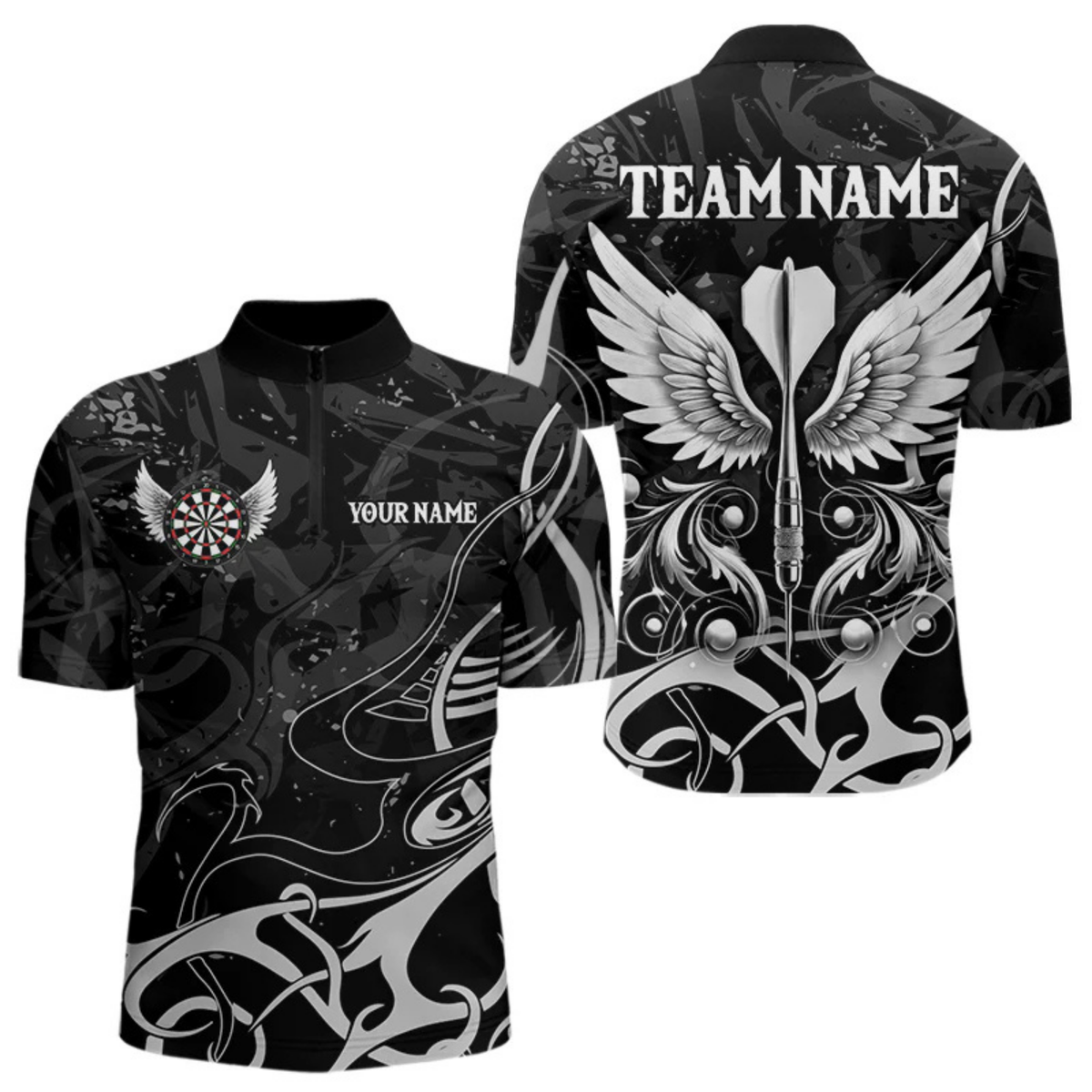 Blisscorners Personalized White Black Arrow Wings Dart Shirts For Men Team Darts Jerseys LM054
