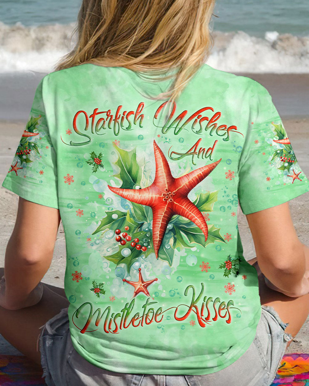 BLISSCORNERS STARFISH WISHES AND MISTLETOE KISSES CHRISTMAS ALL OVER PRINT