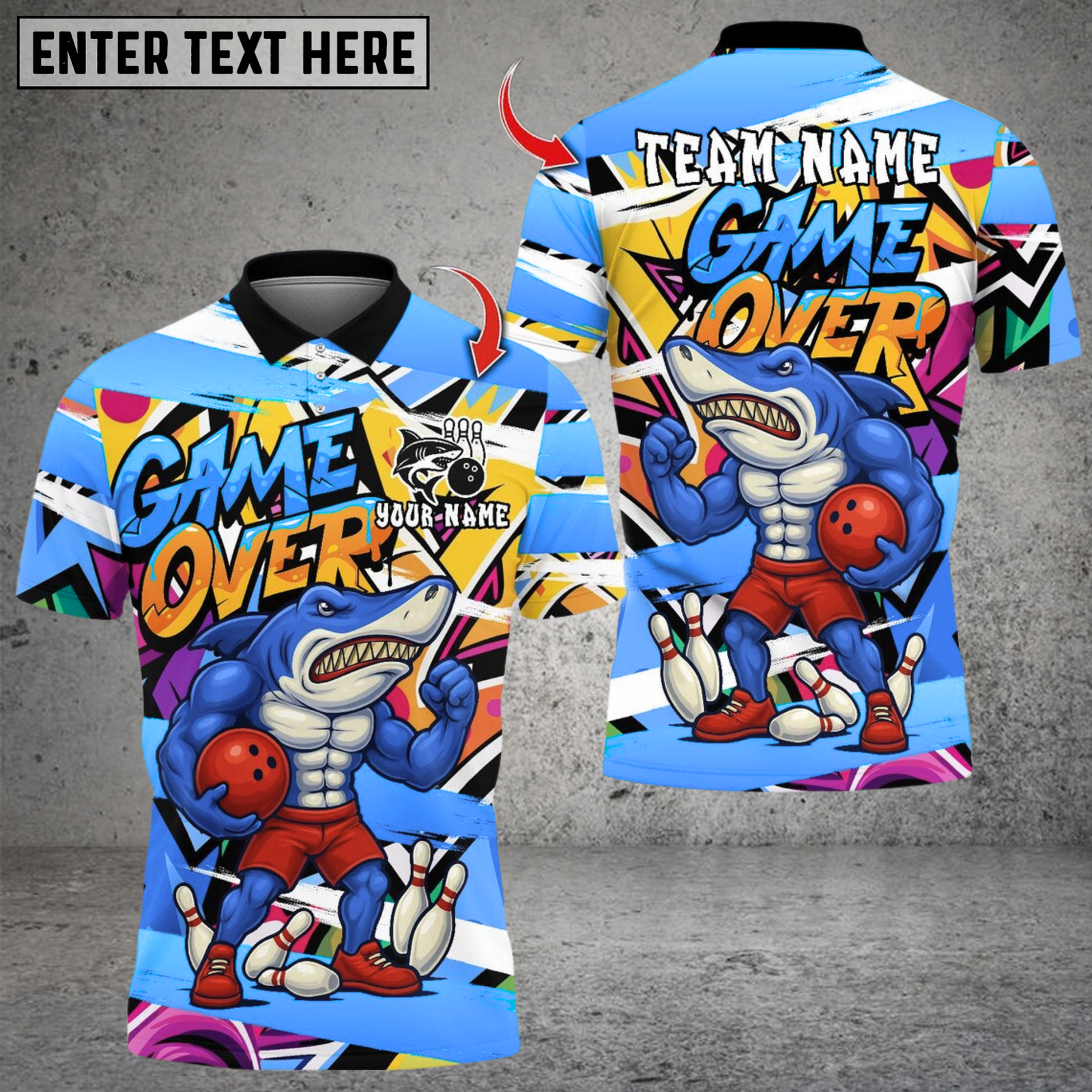 Blisscorners Bowling Game Over Muscle Shark Multicolor Customized Name Team Name 3D Shirts