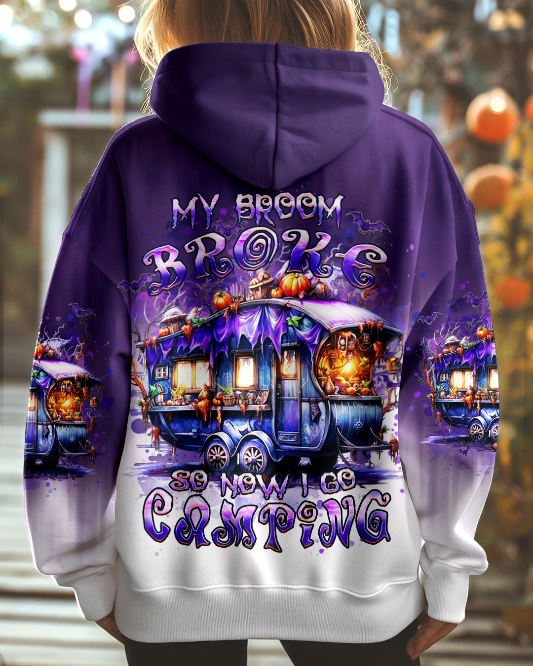 BLISSCORNERS MY BROOM BROKE SO NOW HALLOWEEN CAMPING ALL OVER PRINT