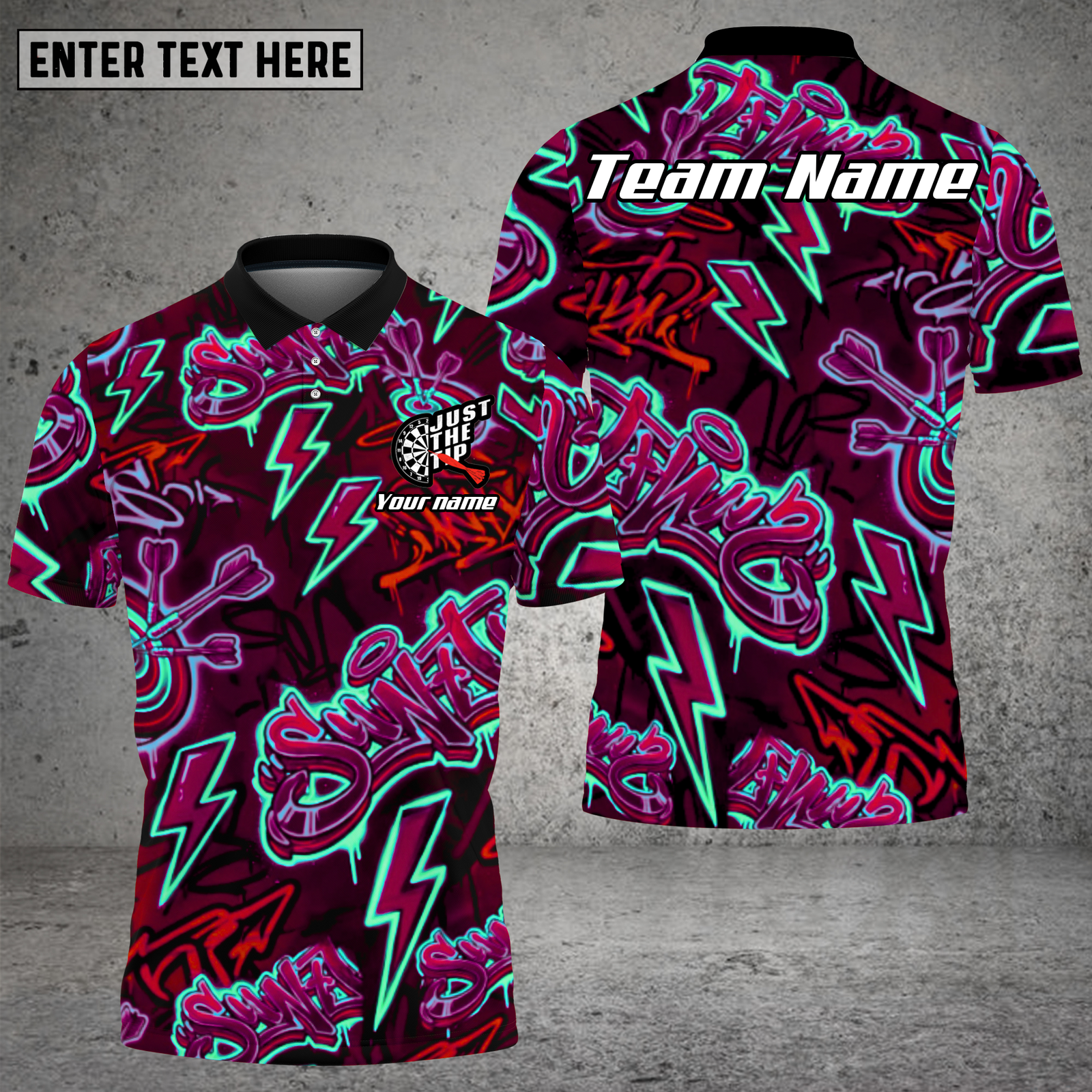 Blisscorners Graffiti Dart Shirt Neon Lightning Style Multioptions Personalized Name, Team Name Unisex 3D Shirt (4 Colors)