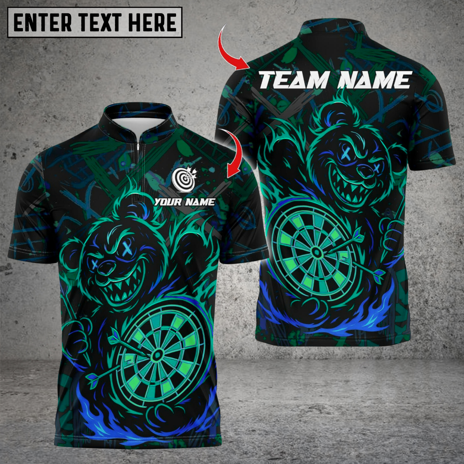 Blisscorners Darts Crazy Bear Neon Style Multicolor Customized Name, Team Name 3D Shirts