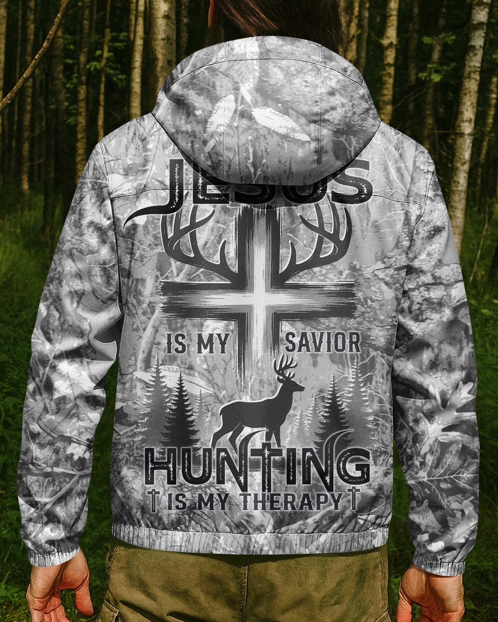Blisscorners Custom Jesus is my savior Hunting is my therapy shirt, Personalized Hunting 3D Shirt