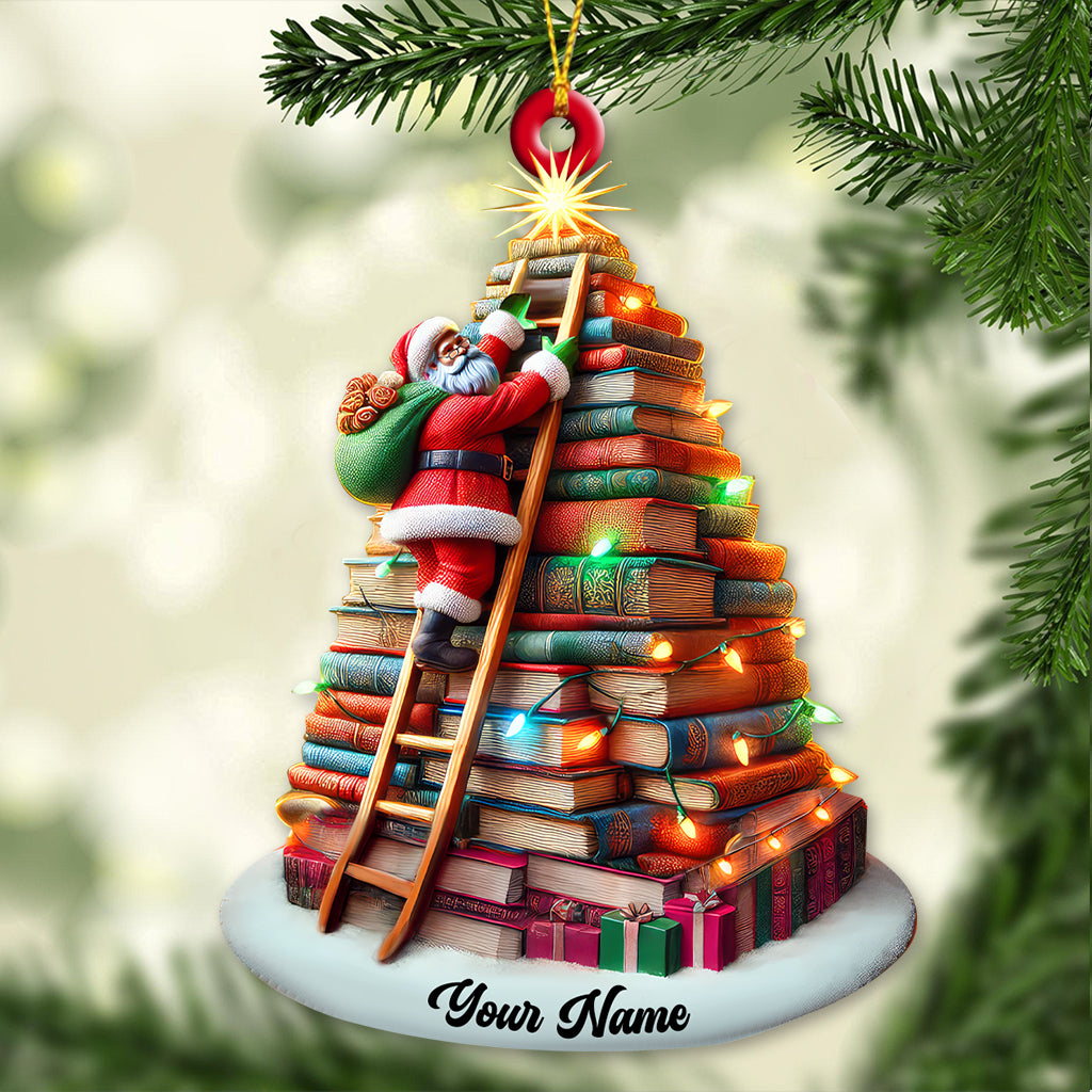 Blisscorners Custom Name Santa Book Tree Ornament, Christmas Gift for Book Lover2D Flat LM2211