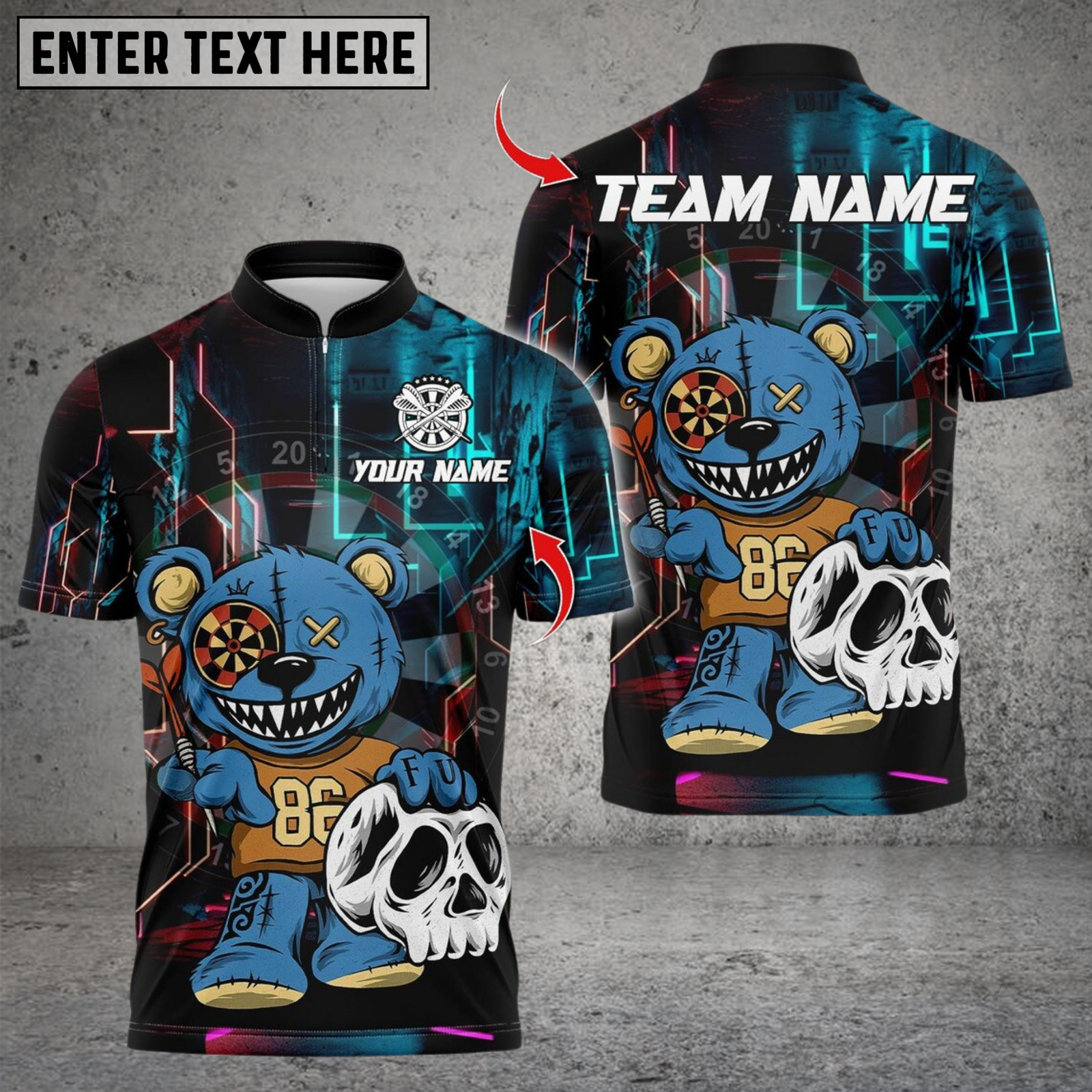 Blisscorners Darts Halloween Bear With Dartboard Multicolor Customized Name, Team Name 3D Shirts