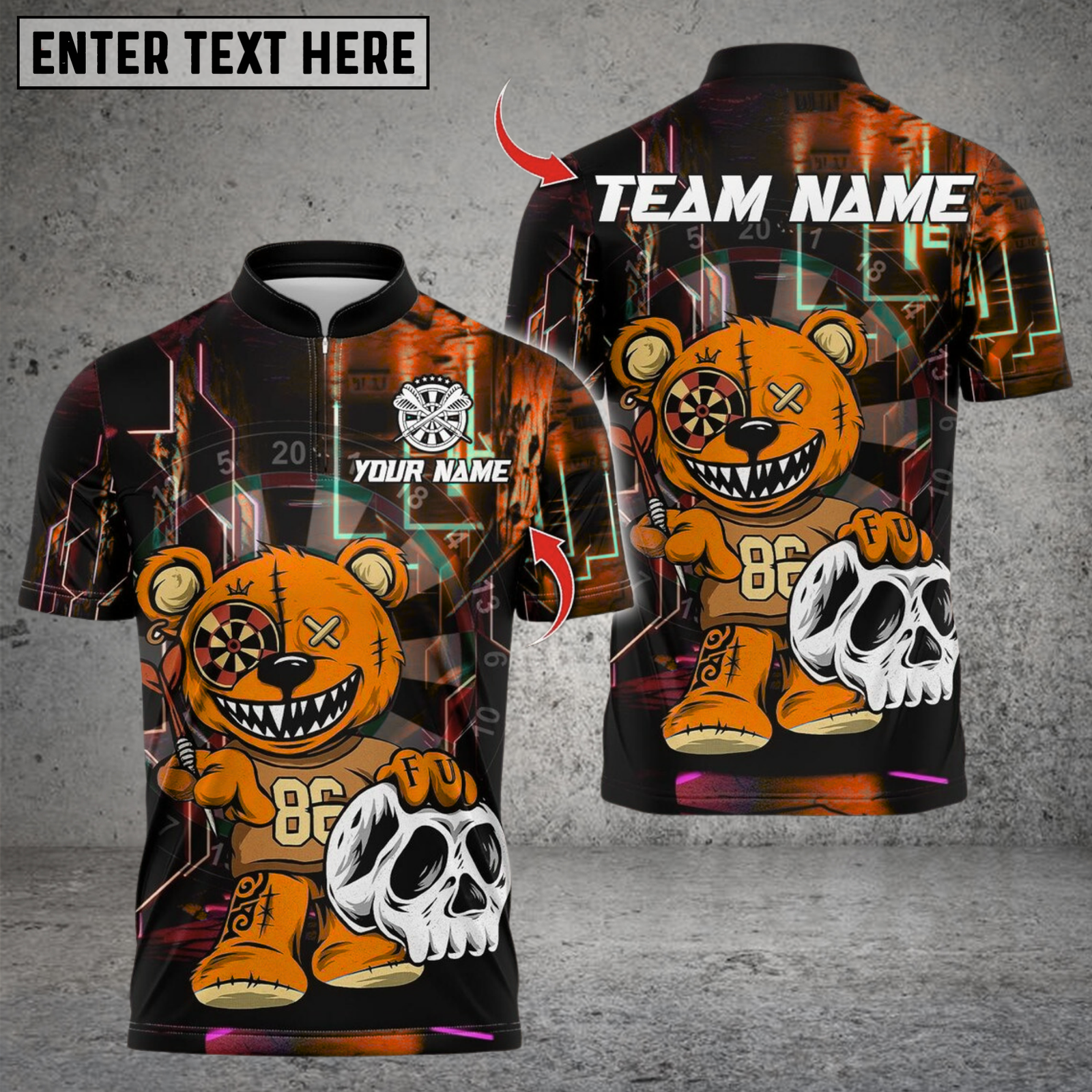 Blisscorners Darts Halloween Bear With Dartboard Multicolor Customized Name, Team Name 3D Shirts