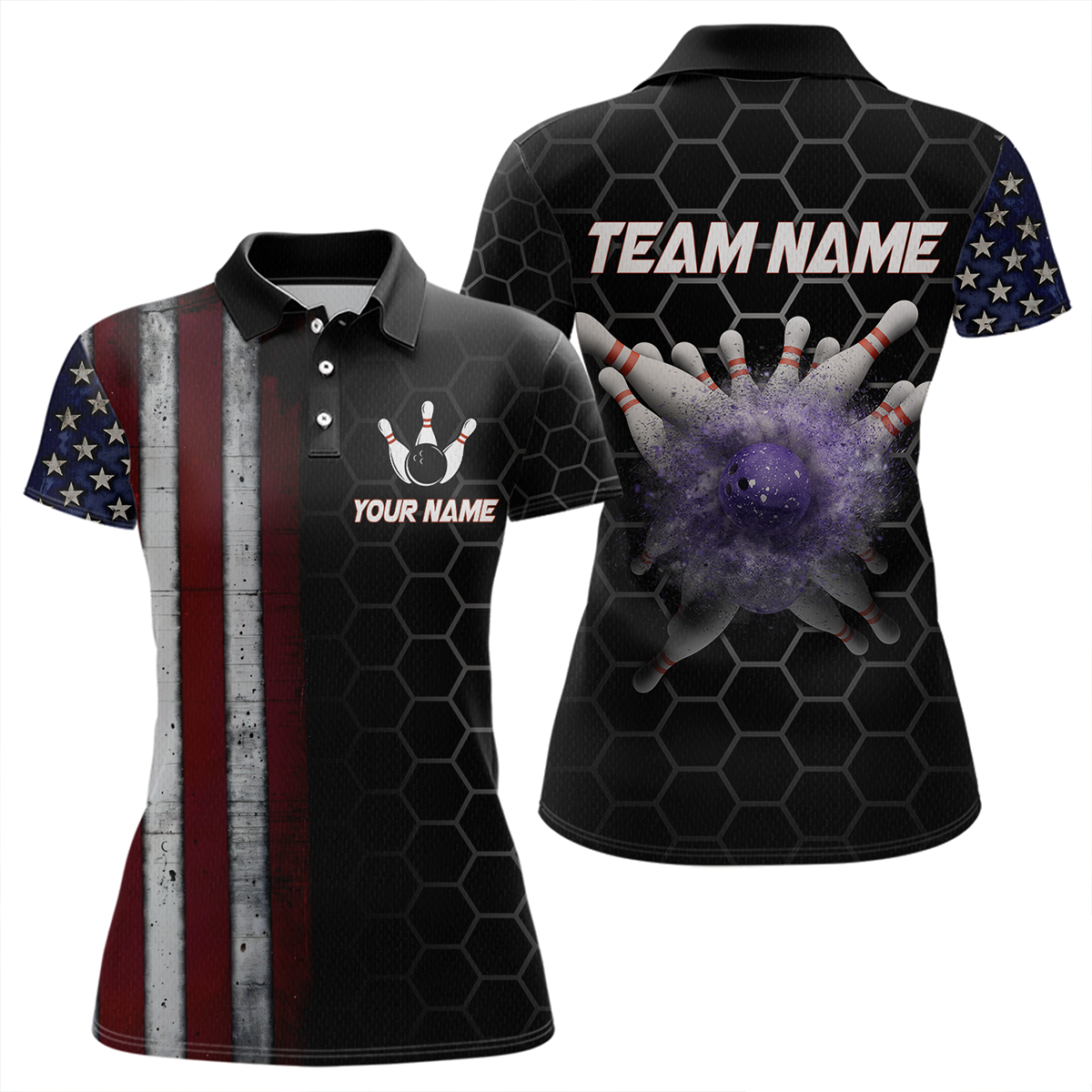 Blisscorners Custom American Bowling Polo Shirt Patriotic Bowling Jersey for Men Women