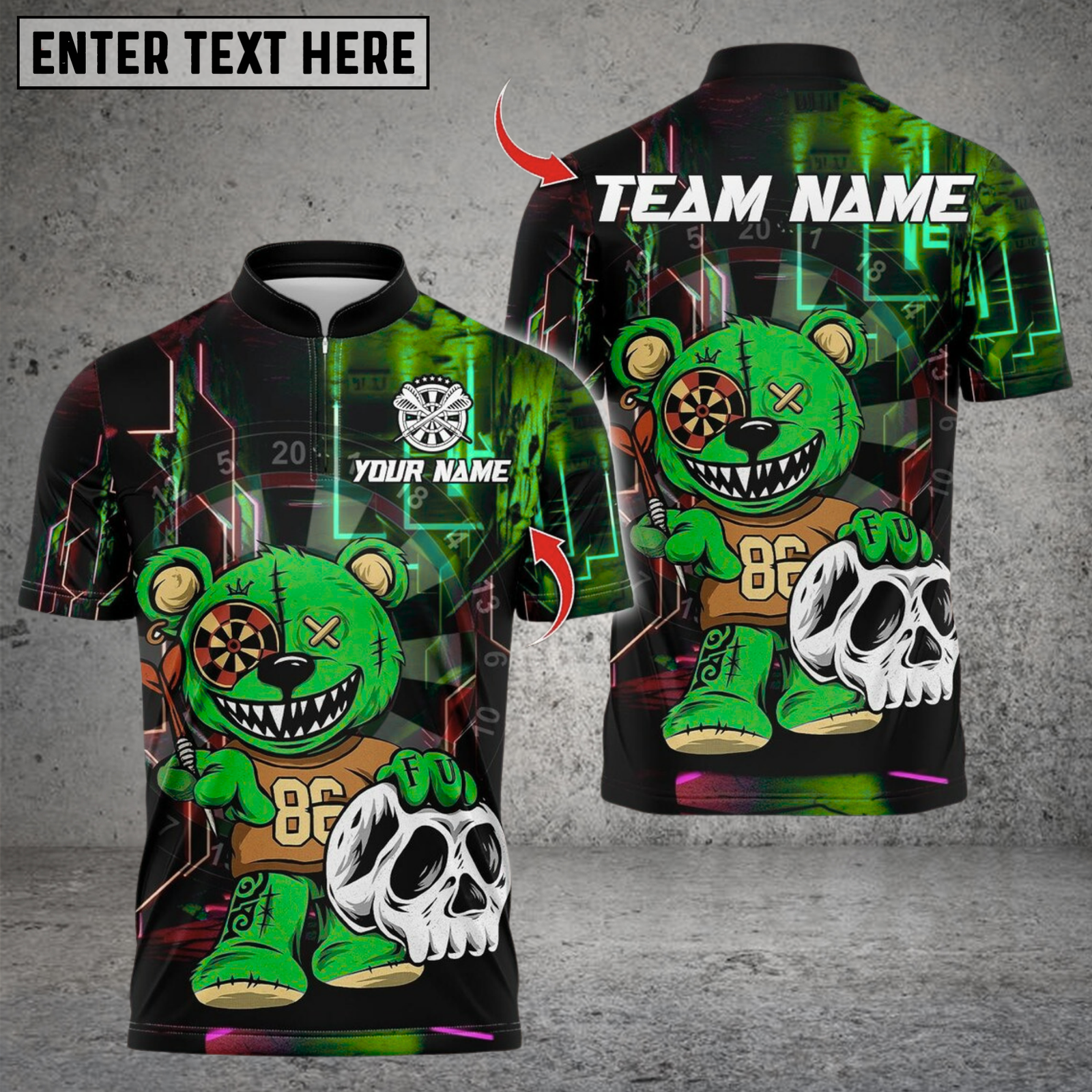Blisscorners Darts Halloween Bear With Dartboard Multicolor Customized Name, Team Name 3D Shirts