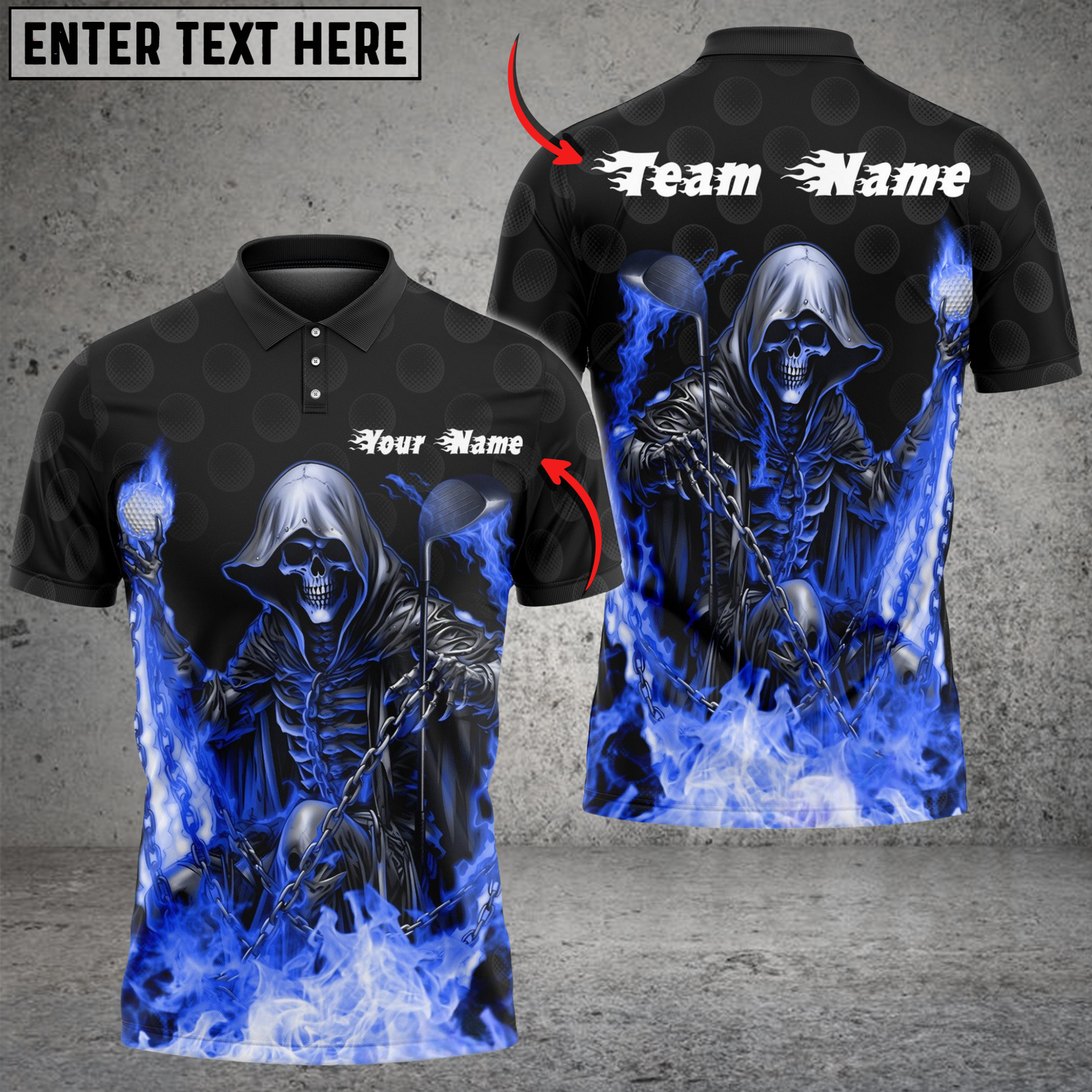 Blisscorners Golf Flaming Grim Reaper Multicolor Customized Name, Team Name 3D Shirts