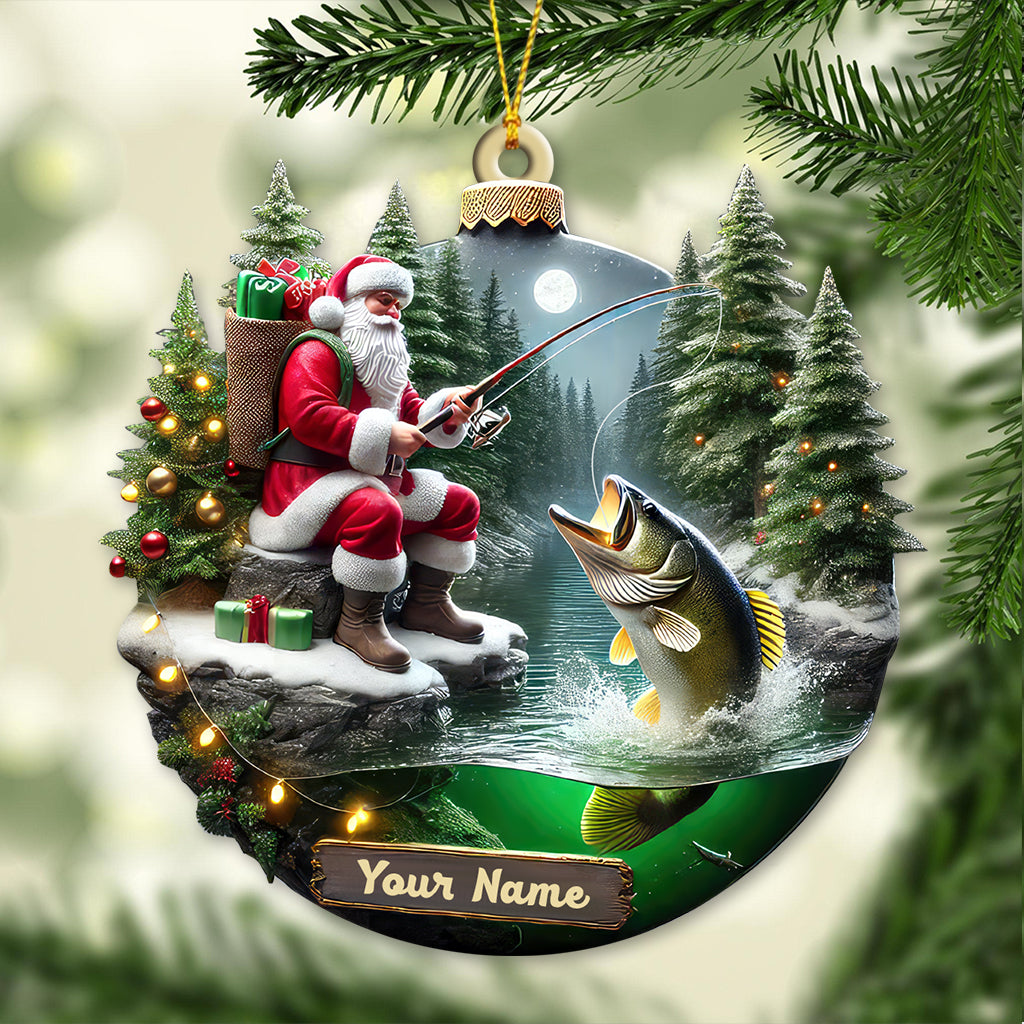 Blisscorners Custom Name Santa Fishing Ornament, Fishing Lover Christmas Gift2D Flat LM2211