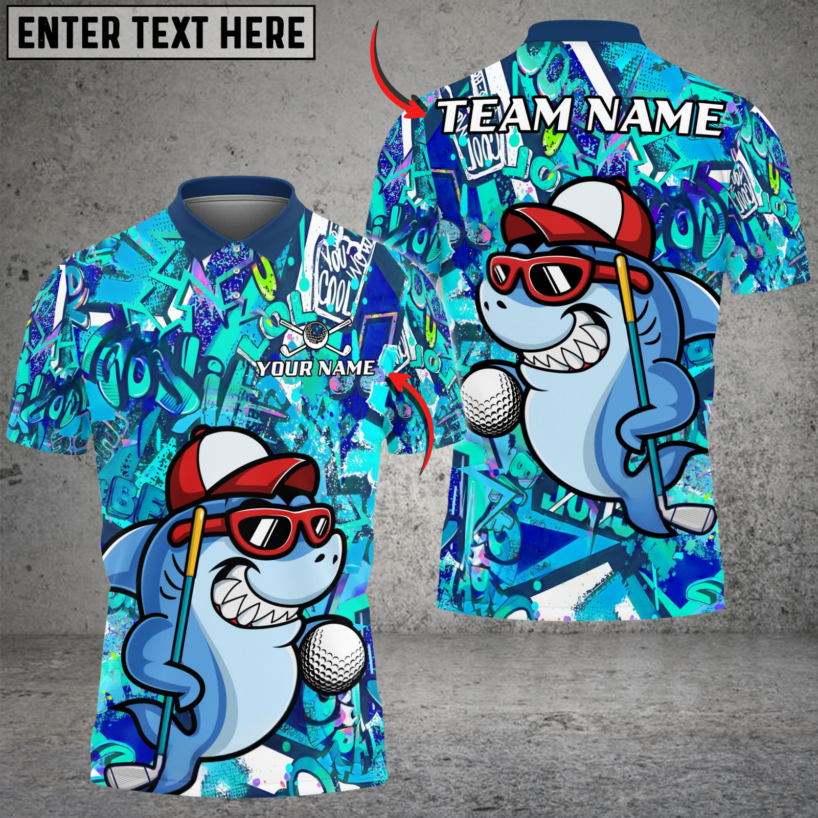 Blisscorners Golf Graffiti Funny Shark Multicolor Customized Name, Team Name 3D Shirts