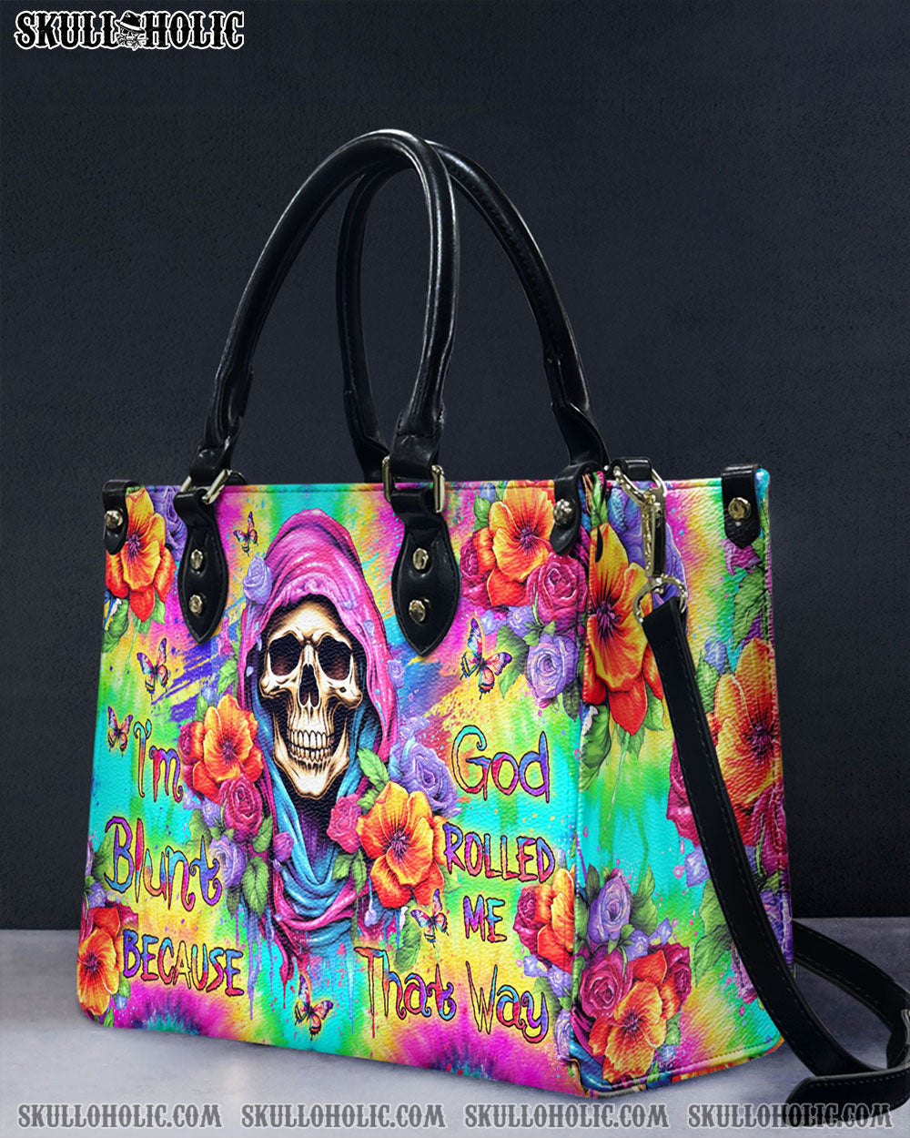 BLISSCORNERS I'M BLUNT BECAUSE GOD ROLLED ME LEATHER HANDBAG
