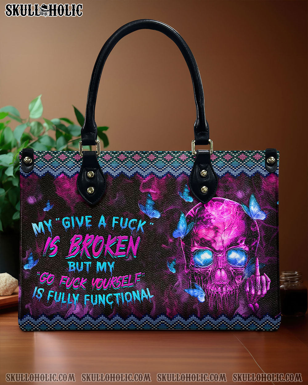 BLISSCORNERS MY GIVE A F IS BROKEN LEATHER HANDBAG