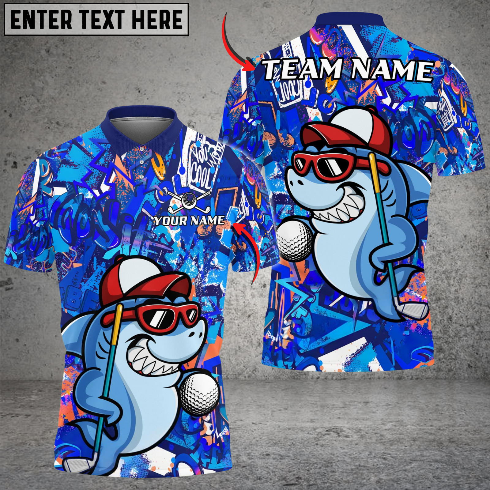 Blisscorners Golf Graffiti Funny Shark Multicolor Customized Name, Team Name 3D Shirts